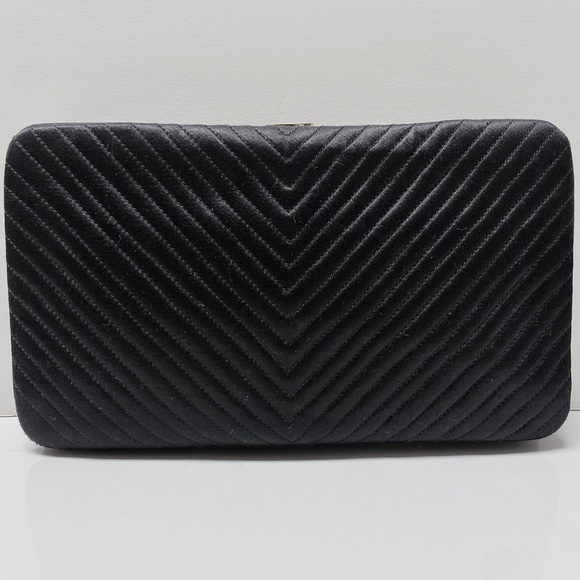 Vintage Judith Leiber Black Chevron Silk Clasp Clutch Bag Italy - Picture 2 of 7